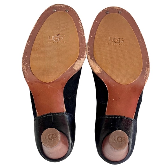 Ugg Black Suede and Leather Stacked Heel Sherpa Lined Chelsea Boots, Size 6 - Picture 8 of 8